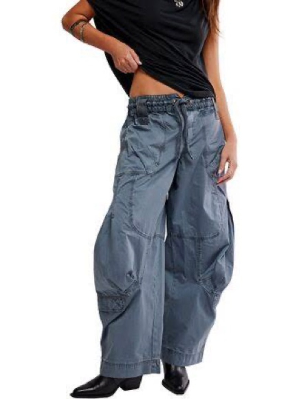 Free people NwT Onset Pull on Parachute Cargo Pants S in Steel Barrel Baggy